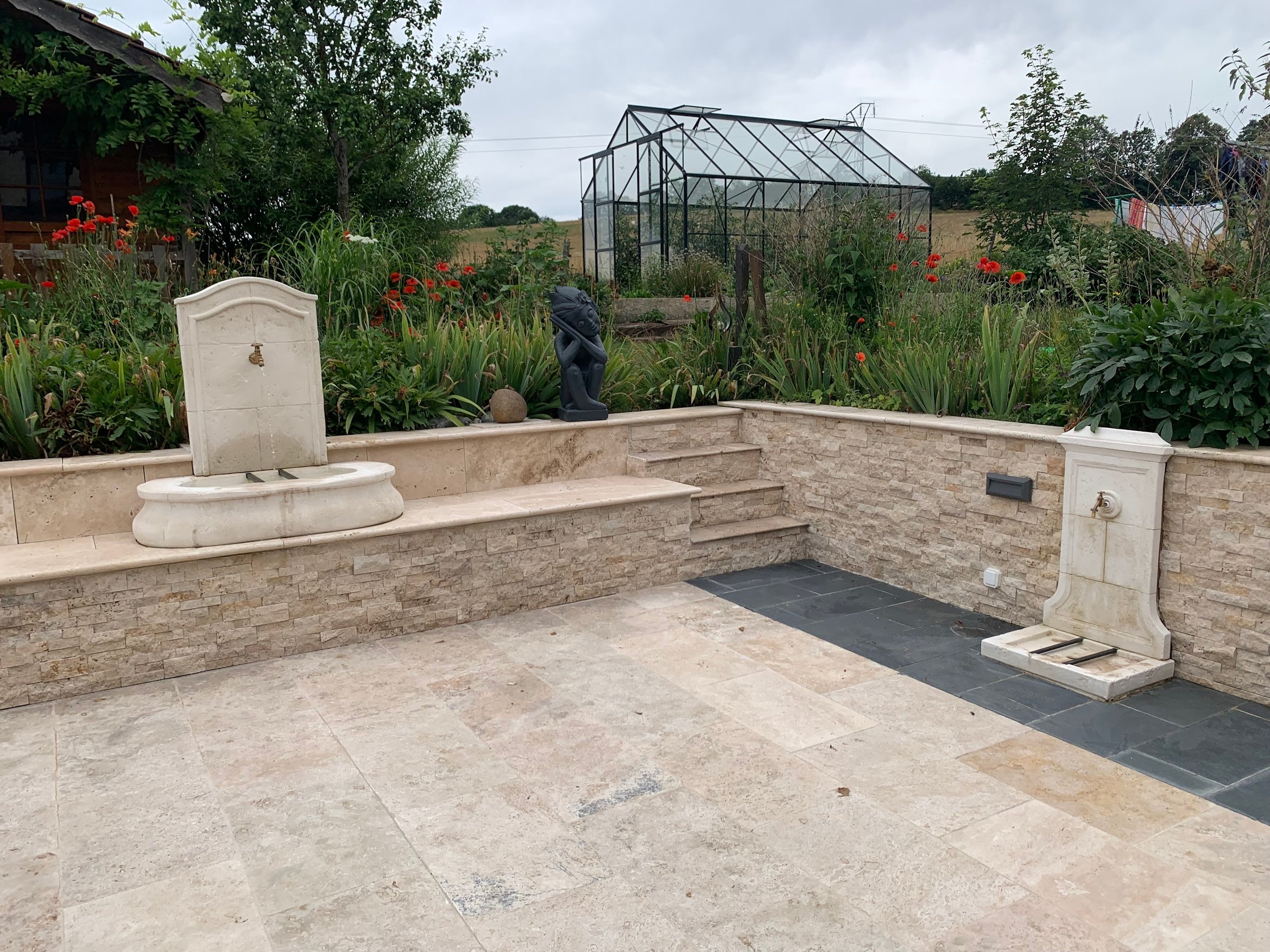Fontaine Murale 'Roseau' En Pierre Reconstituée - 62 X 42 X 93 Cm, Résistante Au Gel - Avec Robinet En Laiton - 4